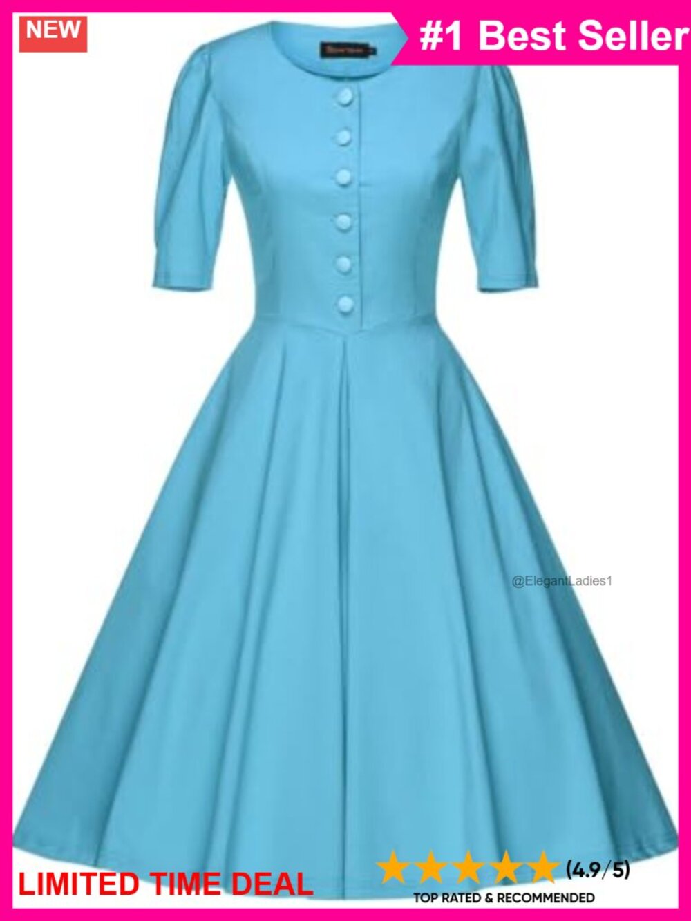 1950s Vintage Swing Midi Cocktail Dress with Pockets Fit Flare